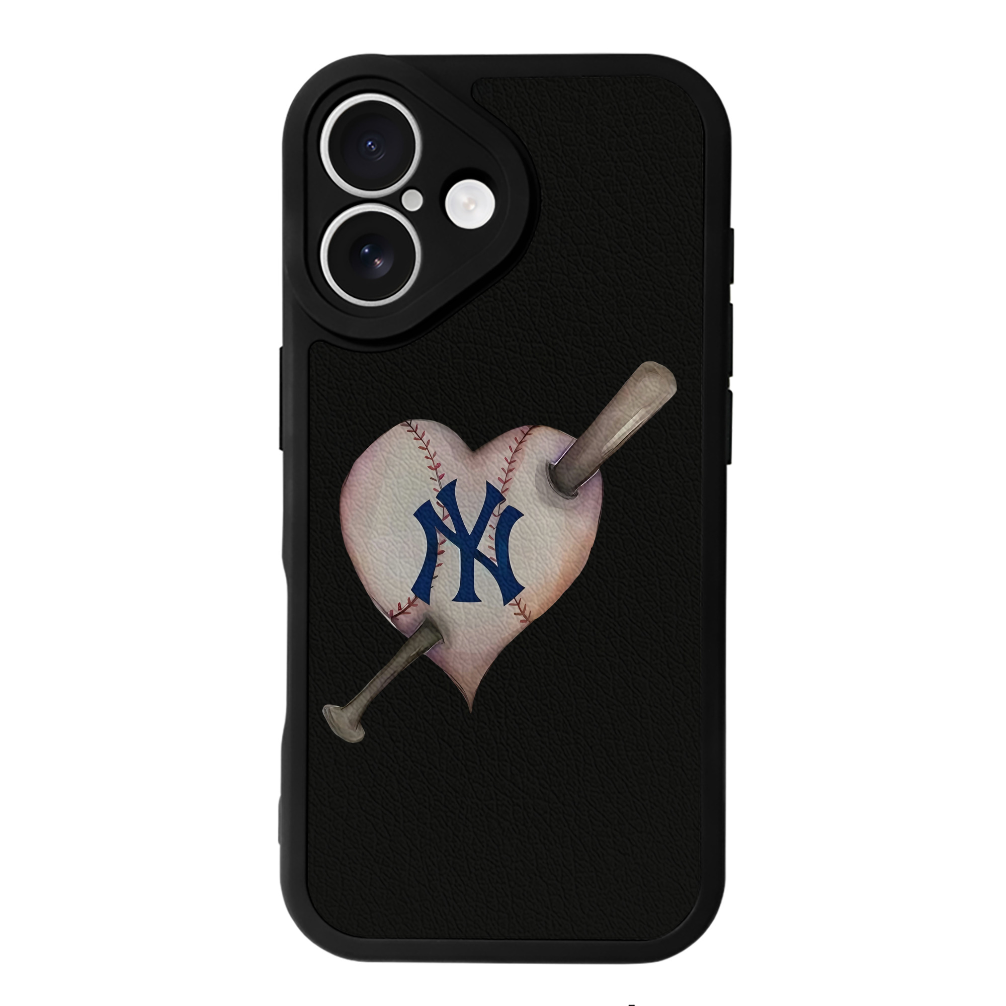 New York Yankees Heart IPhone 16 Silicone Leather Case – UV Print, Lambskin Texture – Perfect Fit, Wireless Charging Compatible, Scratch Resistant, Precise Cutouts – Stylish Protection For IPhone 16